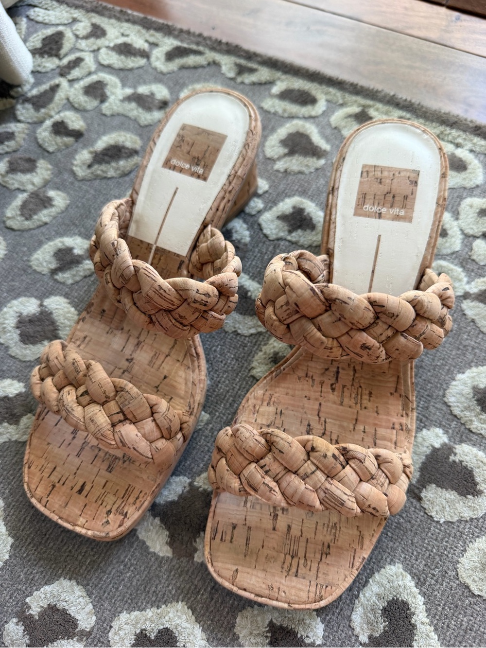 WORN ONCE Dolce Vita Braided Cork Slide Heels in Natural Size 9